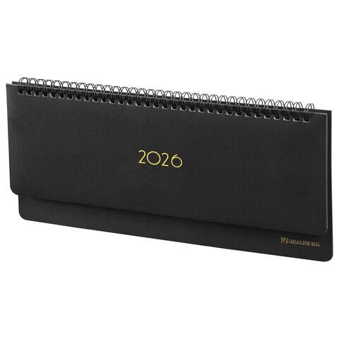 Планинг датированный 2026 305х140 мм BRAUBERG "Select", под кожу, черный