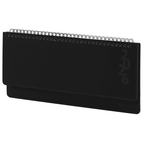 Планинг датированный 2026 305х140 мм BRAUBERG "Up", под кожу, черный