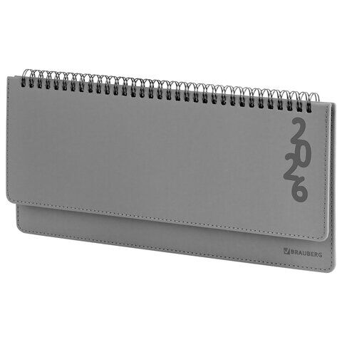 Планинг датированный 2026 305х140 мм BRAUBERG "Up", под кожу, серый