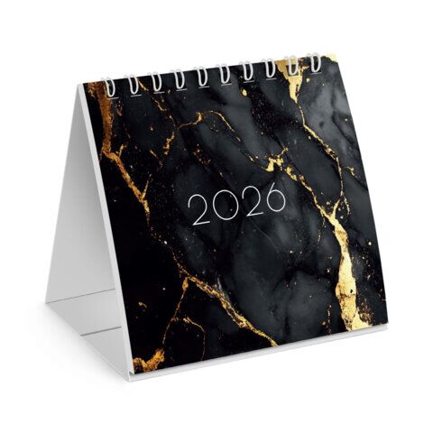 Календарь-домик настольный на гребне, 2026 г., BRAUBERG, 101х101 мм, "Black marble"