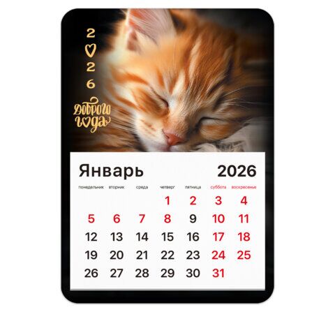 Календарь отрывной на магните на 2026 г., BRAUBERG, 130x180 мм, склейка, "Котик"