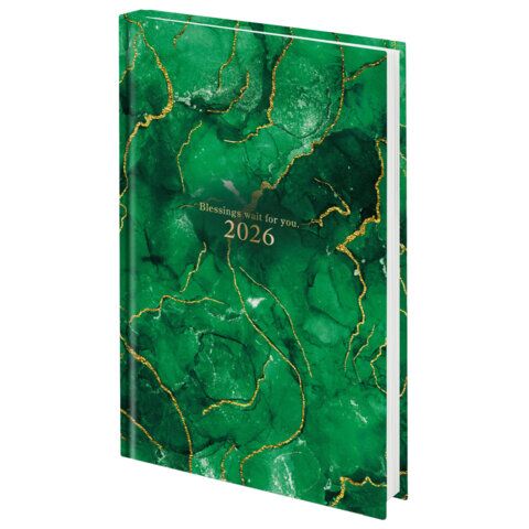 Ежедневник датированный 2026 145х215 мм, А5, STAFF, ламинированная обложка, "Green Marble"