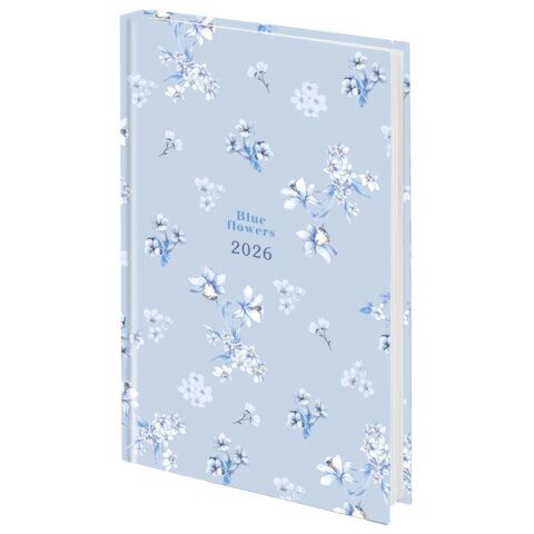 Ежедневник датированный 2026 145х215 мм, А5, STAFF, ламинированная обложка, "Blue Flowers"