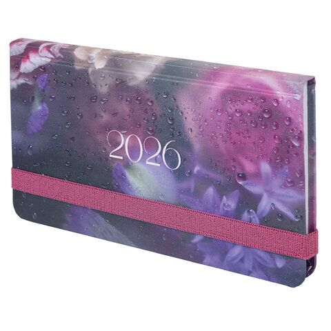 Еженедельник датированный 2026 с резинкой 171х93 мм, BRAUBERG, твердый, УФ-ЛАК, 64 л., "Цветы"