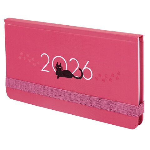 Еженедельник датированный 2026 с резинкой 171х93 мм, BRAUBERG, твердый, УФ-ЛАК, 64 л., "Кот"
