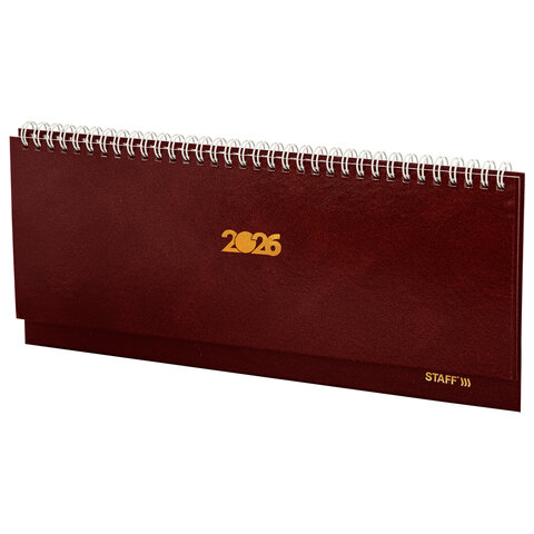 Планинг датированный 2026 300х130 мм, STAFF, гребень, обложка бумвинил, 64 л., бордовый