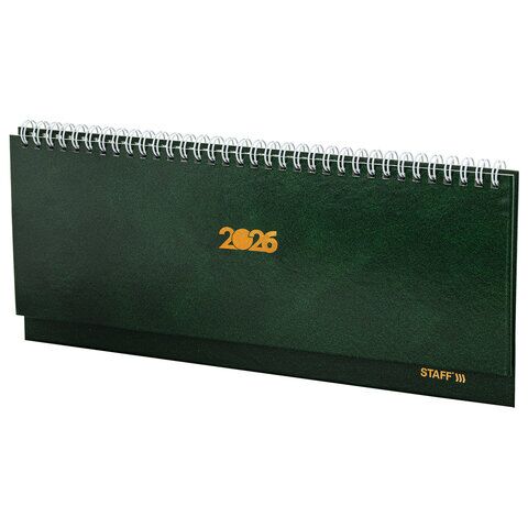 Планинг датированный 2026 300х130 мм, STAFF, гребень, обложка бумвинил, 64 л., зеленый