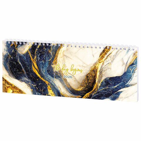 Планинг датированный 2026 285х112 мм, STAFF, гребень, картонная обложка, 64 л., "Мрамор"