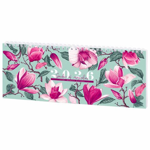 Планинг датированный 2026 285х112 мм, STAFF, гребень, картонная обложка, 64 л., "Сад магнолий"