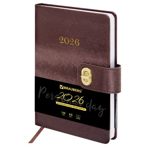 Ежедневник датированный 2026 А5 138х213 мм, BRAUBERG "Elegant", под кожу, застежка, бордовый