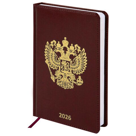 Ежедневник датированный 2026 А5 138х213 мм, BRAUBERG "State", под кожу, коричневый