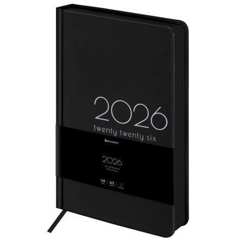 Ежедневник датированный 2026 А5 138x213 мм, BRAUBERG "Vista", под кожу, твердый, "Black coal"