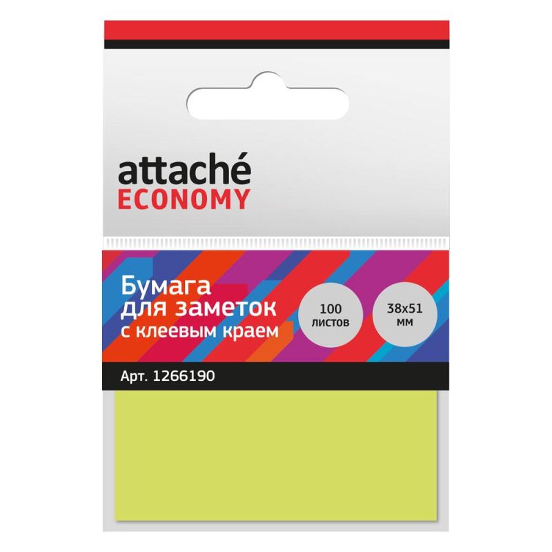Стикеры Attache Economy с клеев.краем 38x51 мм, 100 лист неоновый желтый