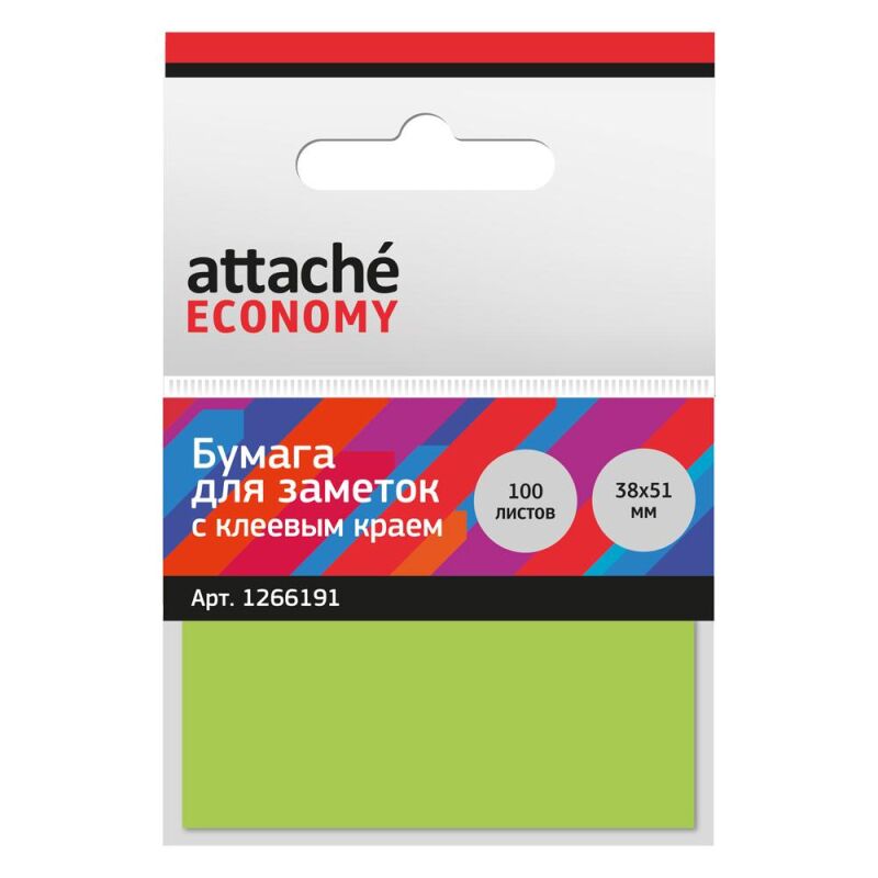 Стикеры Attache Economy с клеев.краем 38x51 мм,100 лист неоновый зеленый