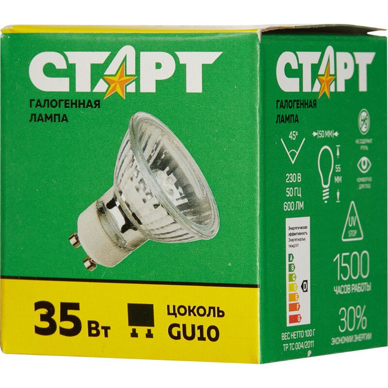 Электрическая лампа СТАРТ галог.зеркал.35W GU10 220V MR16