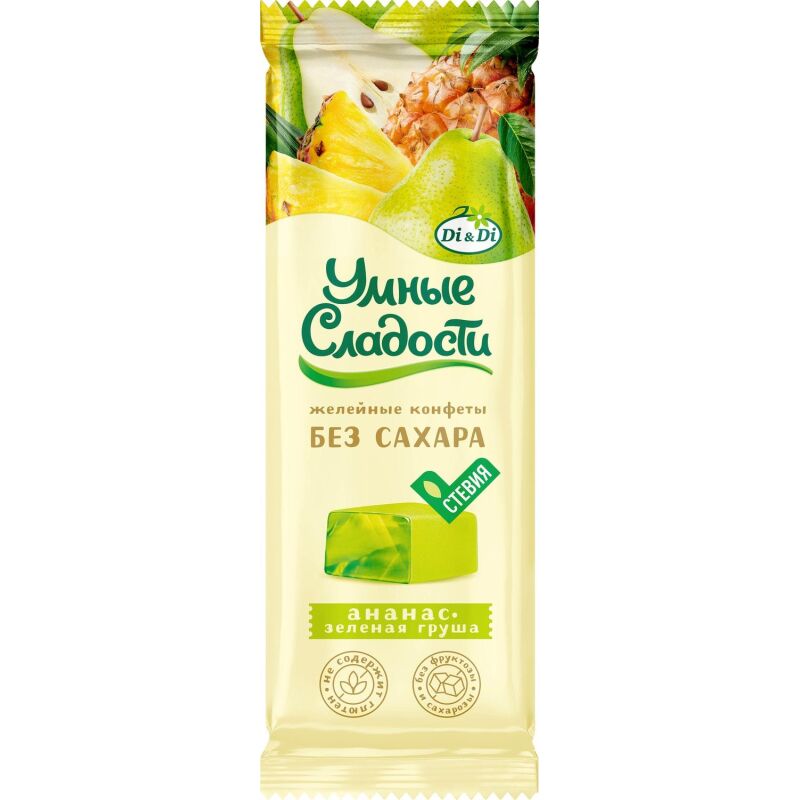 Мармелад Умные сладости Di&ampDi желейные ананас-зеленая груша,стевия, 90г