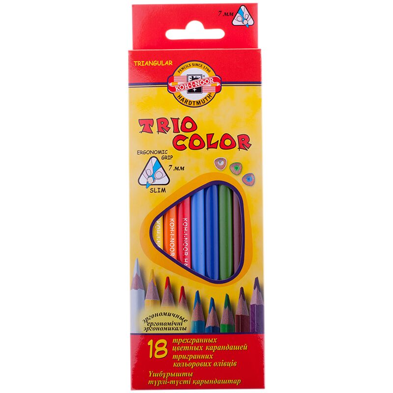 Карандаши 18цв Koh-I-Noor TrioColor,  трехгран., заточен., европодвес