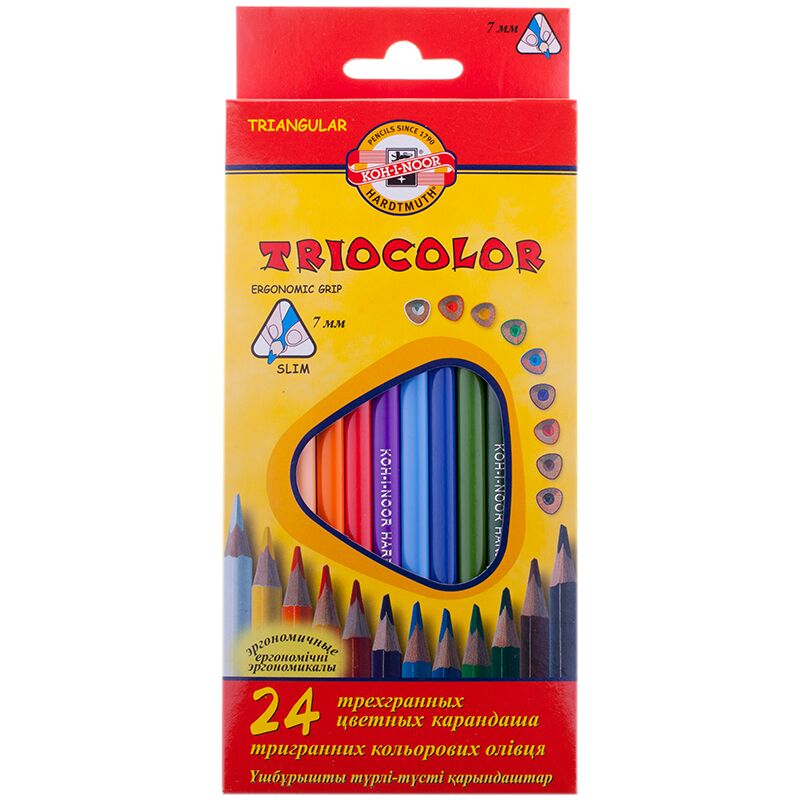 Карандаши 24цв Koh-I-Noor TrioColor, трехгран., заточен., европодвес