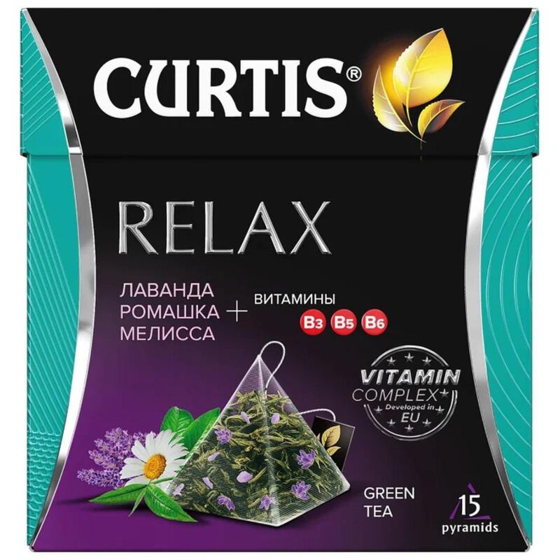 Чай Curtis Relax зеленый лаванда, ромашка и мелисса 15 пакетиков-пирамидок