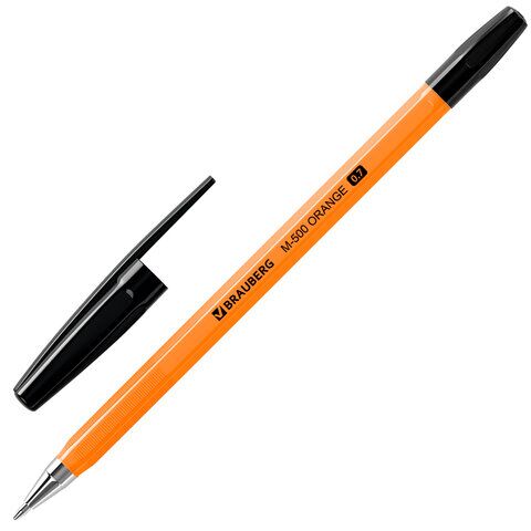 Ручка шариковая BRAUBERG M-500 ORANGE, ЧЕРНАЯ, корпус оранжевый, узел 0,7 мм, линия письма 0,35 мм, 143449