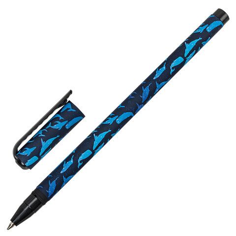 Ручка шариковая BRAUBERG SOFT TOUCH STICK WHALE, СИНЯЯ, мягкое покрытие, узел 0,7 мм, 143709