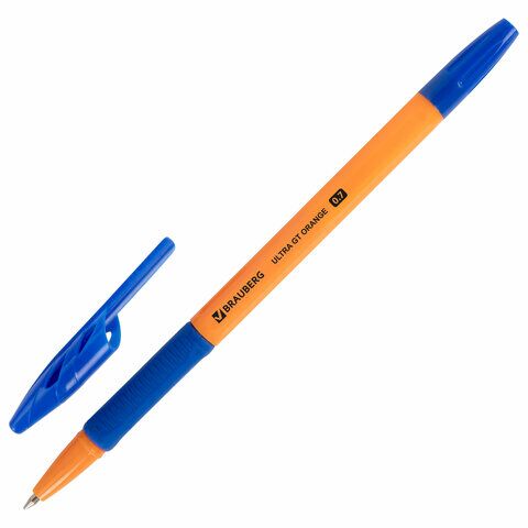 Ручка шарик. BRAUBERG "ULTRA GT ORANGE", СИНЯЯ, корпус оранжевый, линия 0,35 мм, 144052