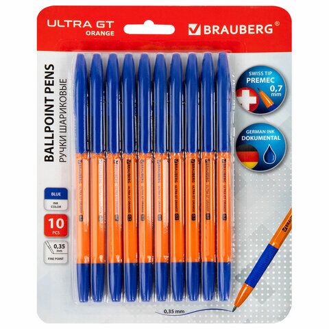 Ручки шарик. 10шт BRAUBERG ULTRA GT ORANGE