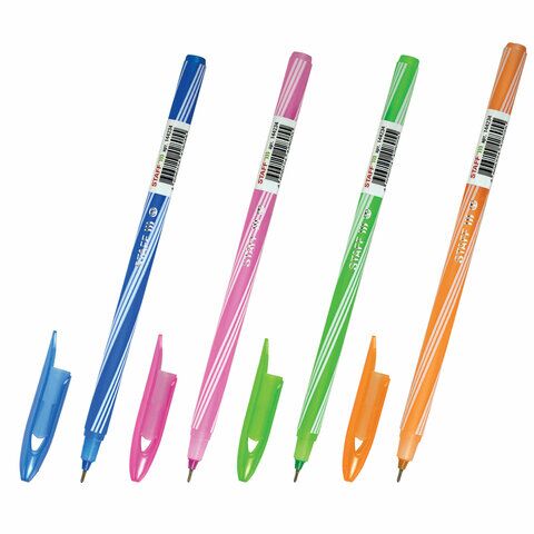Ручка шарик. STAFF "CANDY NEON", синяя, игольчатый узел 0,6 мм, линия 0,3 мм, 144234
