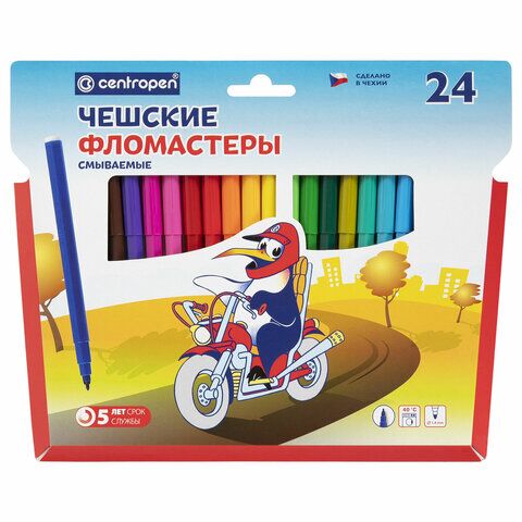 Фломастеры 24 ЦВЕТА CENTROPEN Пингвины, смываемые, вентилируемый колпачок, 7790/24ET, 7 7790 2486