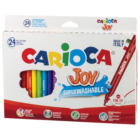 Фломастеры CARIOCA (Италия) Joy, 24 цвета, суперсмываемые, вентилируемый колпачок, картонная коробка, 40615