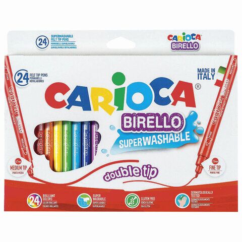 Фломастеры двухсторонние CARIOCA (Италия) Birello, 24 цвета, суперсмываемые, 41521