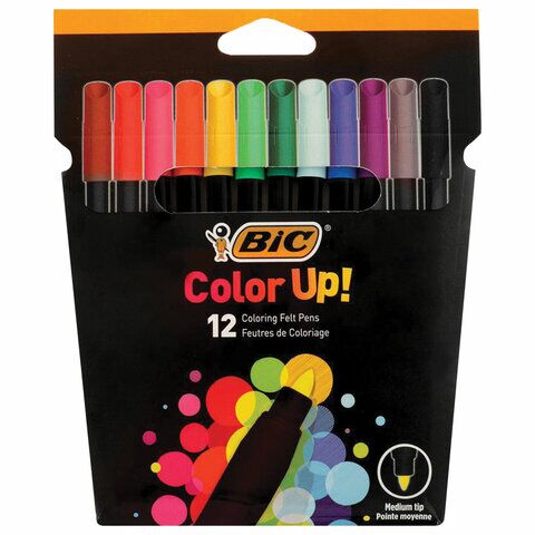 Фломастеры 12 ЦВЕТОВ BIC Color UP, суперсмываемые, вентилируемый колпачок, 964900