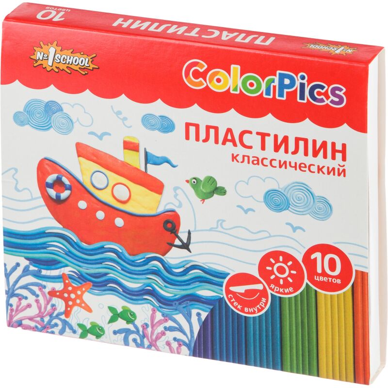 Пластилин классический №1 School ColorPics набор 10 цв 200 г со стеком