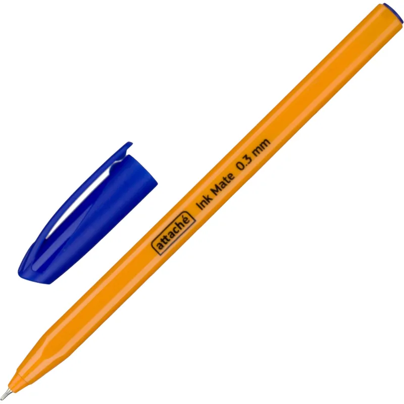 Ручка шариковая неавтоматическая Attache Ink Mate синяя (толщина линии 0.3 мм, корпус оранжевый)