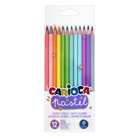 Карандаши цветные пастельные CARIOCA Pastel, 12 цветов, шестигранные, заточенные, ПВХ чехол, 43034