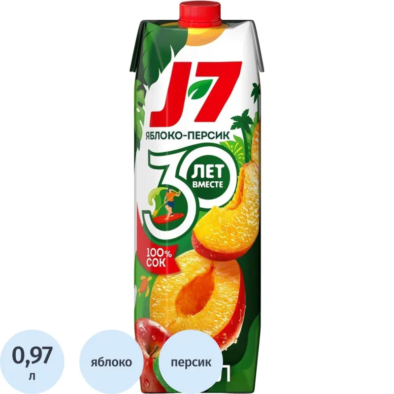 Сок J7 яблочно-персиковый 0.97 л