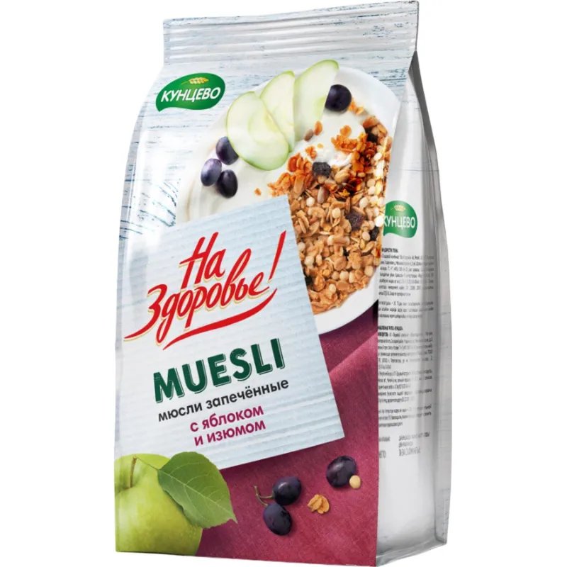 Мюсли Кунцево На здоровье! запечённые овсяные с яблоком и изюмом 300 г