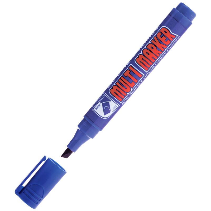 Маркер перманент Multi marker, 5мм, скошенный, синий Crown