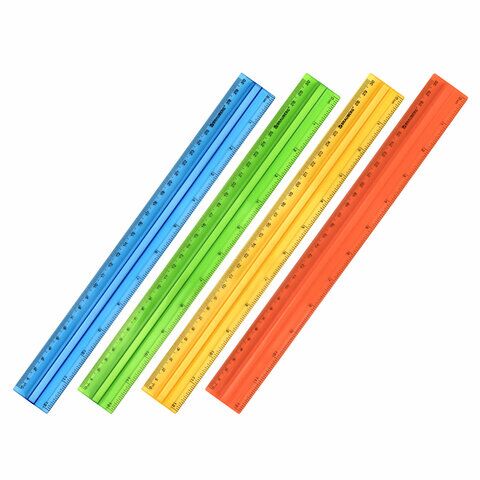 Линейка 30см пласт BRAUBERG, с держателем, прозрачная, неоновая, ассорти, 210843