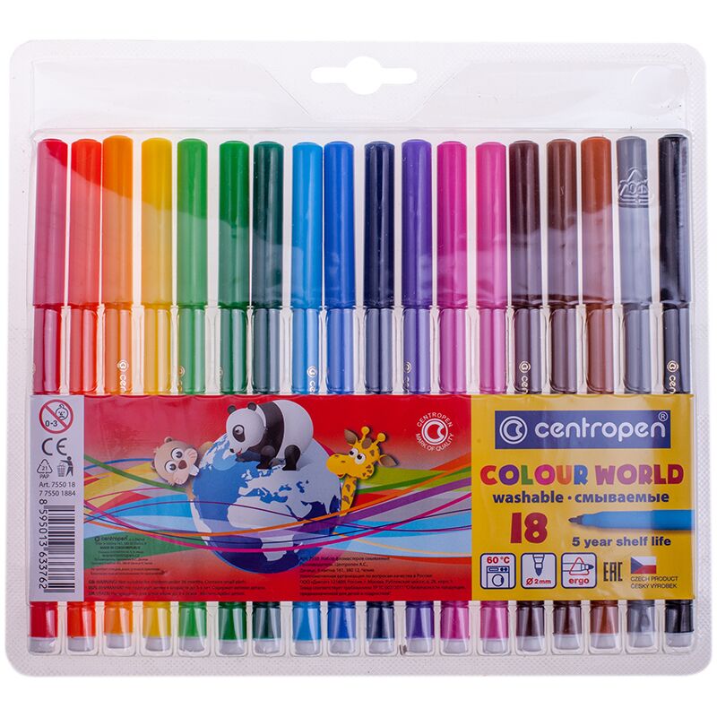 Фломастеры Centropen Colour World, 18цв., трехгранные, смываемые, блистер