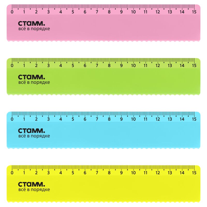 Линейка 15см СТАММ "Neon Crystal", пластиковая, с волнистым краем, ассорти, ЛН174