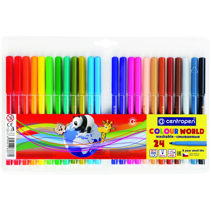 Фломастеры Centropen Colour World, 24цв., трехгранные, смываемые, блистер