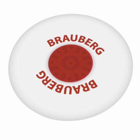 Ластик BRAUBERG Energy, 30х30х8 мм, белый, круглый, красный пластиковый держатель, 222472