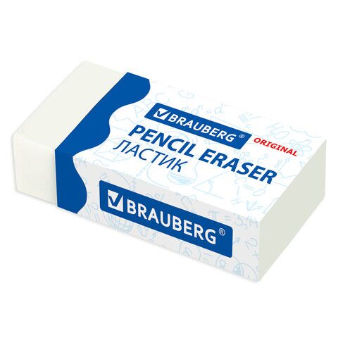 Ластик BRAUBERG Simple, 38х20х10 мм, белый, прямоугольный, картонный держатель, 228073