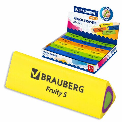 Ластик BRAUBERG Fruity S, 44х15х15 мм, цвет ассорти, треугольный, 228713