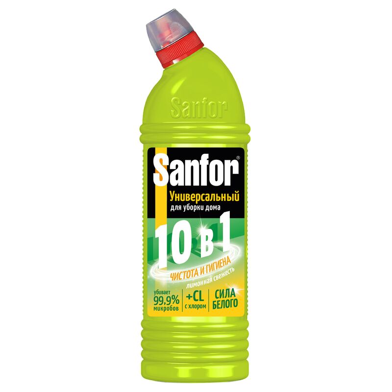 Чистящее средство для сантехники Sanfor Universal 10в 1. Лимонная свежесть, гель с хлором, 1л