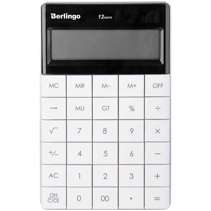 Калькулятор настольный Berlingo Power TX, 12 разр., двойное питание, 165*105*13мм, белый