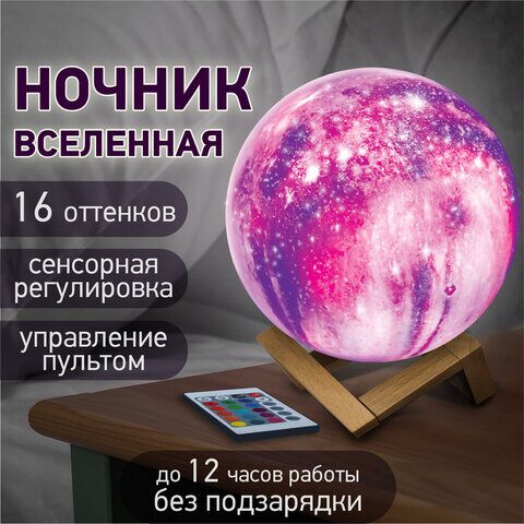 Ночник / детский светильник / LED лампа "Вселенная" 16 цветов, d=15 см, с пультом, DASWERK