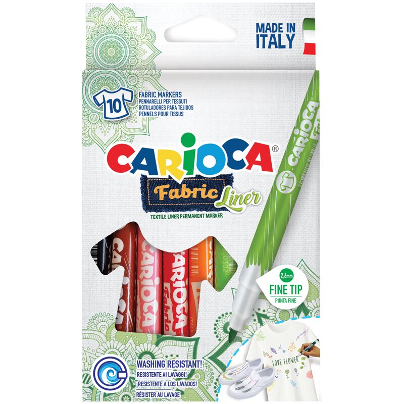 Фломастеры для ткани 10цв Carioca Fabric Liner картон. уп., европодвес