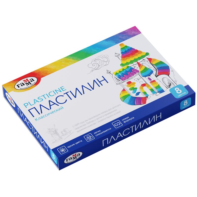 Пластилин 8цв 160г Гамма "Классический", со стеком, картон. упаковка